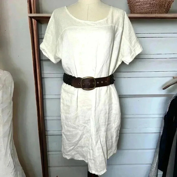 Italian linen Lungo L’arno boho glam shabby chic white dress with sequin details - Picture 1 of 8